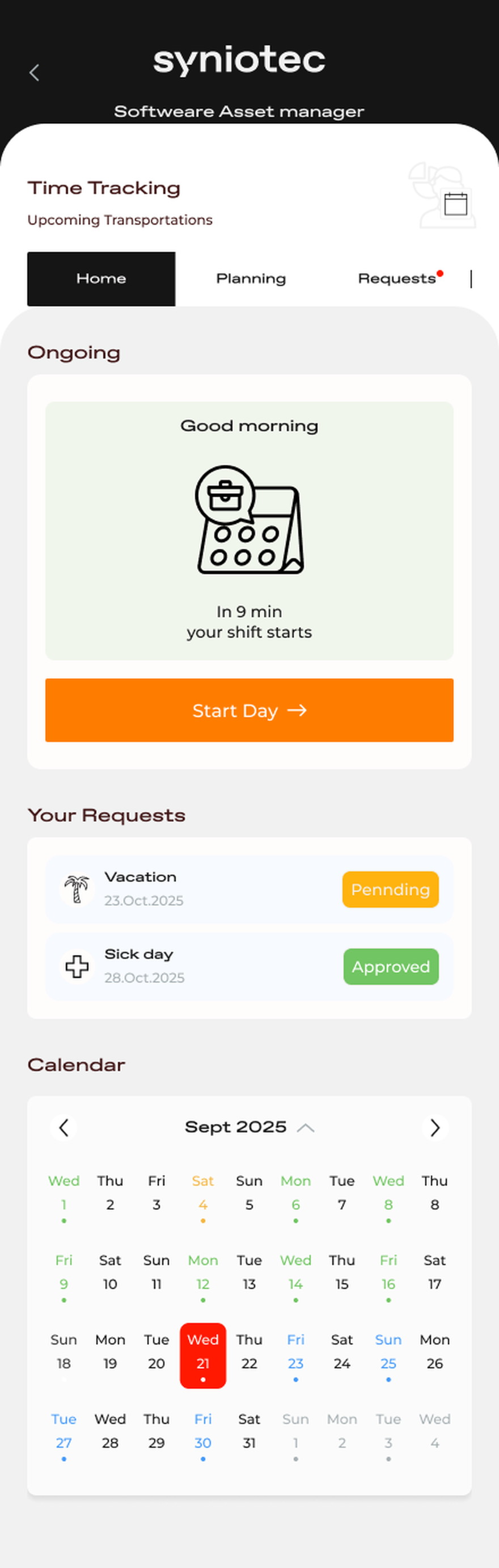 Syniotec · SAM Mobile — The shift is the first thing the app knows