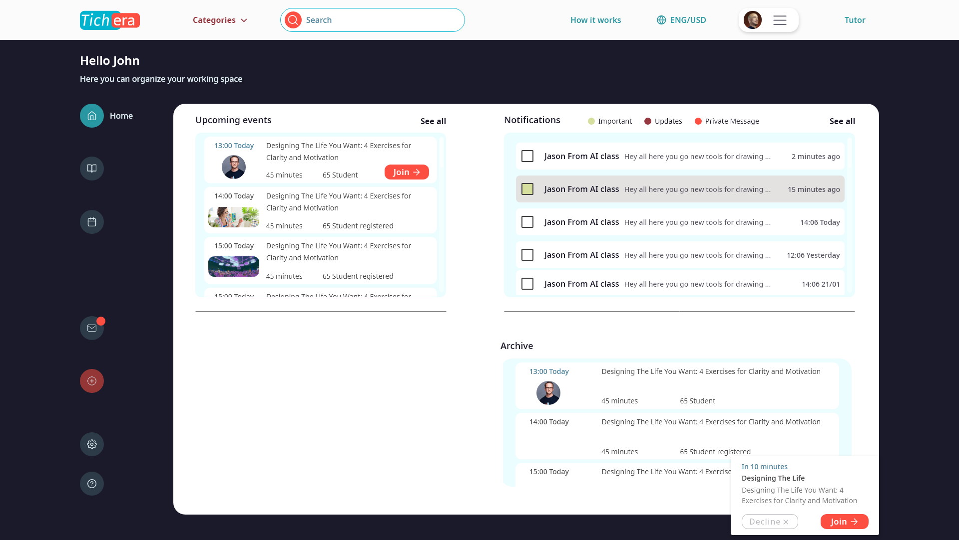 Tichera — The dashboard opens on time, not on identity
