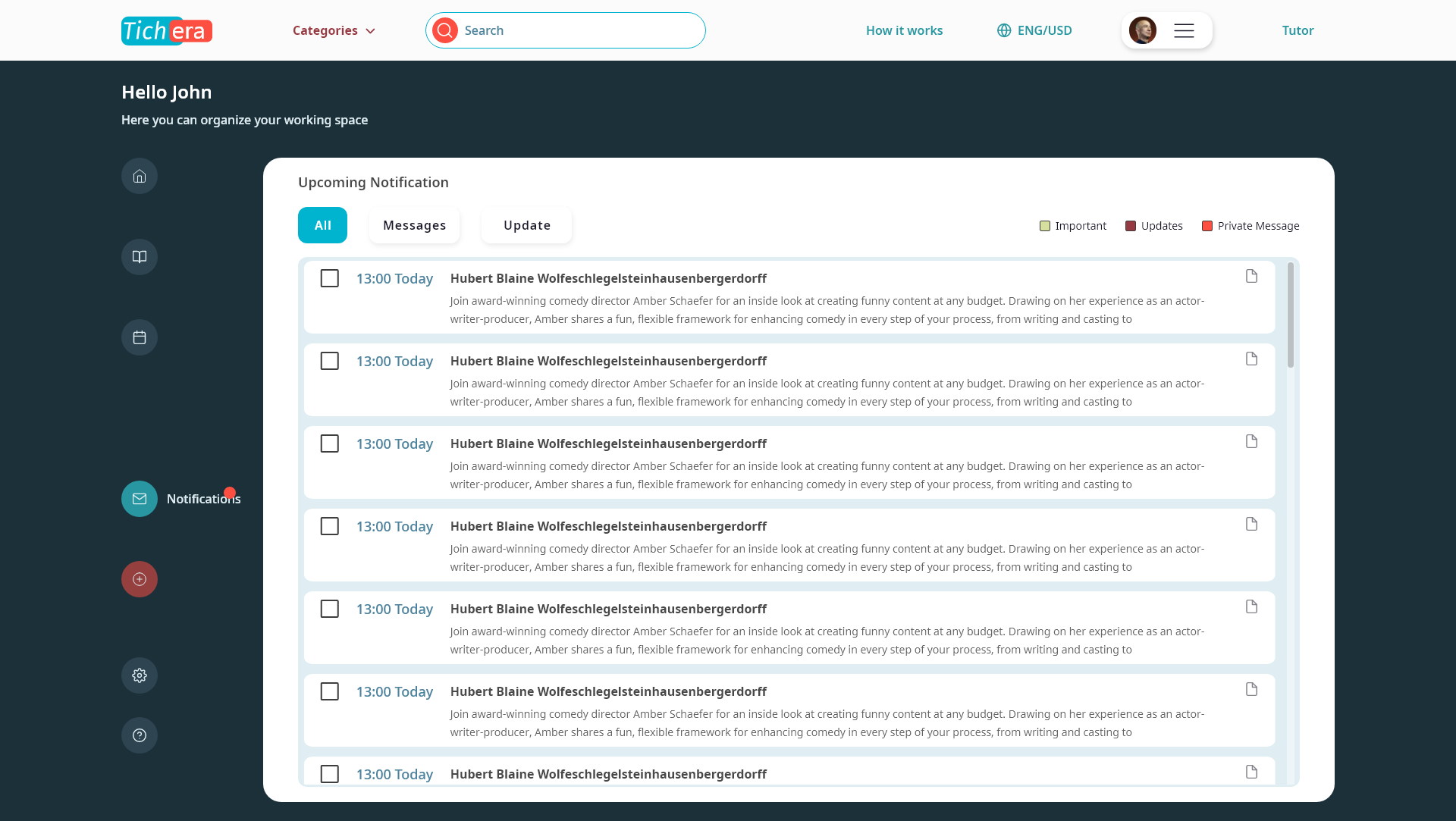Tichera — Notifications sorted by what they ask of you